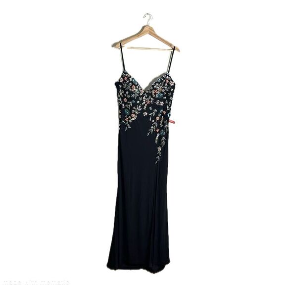 Mac Duggal MULTI COLOR embellished BEADED FLORAL CAMI GOWN black size 10 42006 - Picture 3 of 14